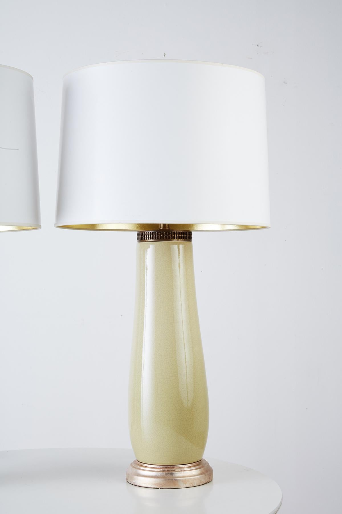 Brushed Pair of Midcentury Italian Regency Porcelain Vase Lamps