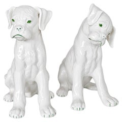 Pair of Mid-Century Italian Ronzan Ceramic Boxer Puppy Figures