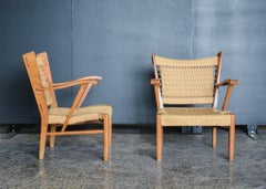 Pair of Mid-Century Italian Rope and Wood Armchairs by Guglielmo Pecorini, 1950s