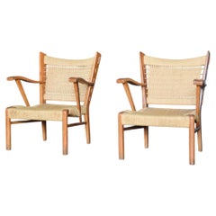 Pair of Mid-Century Italian Rope and Wood Armchairs by Guglielmo Pecorini, 1950s