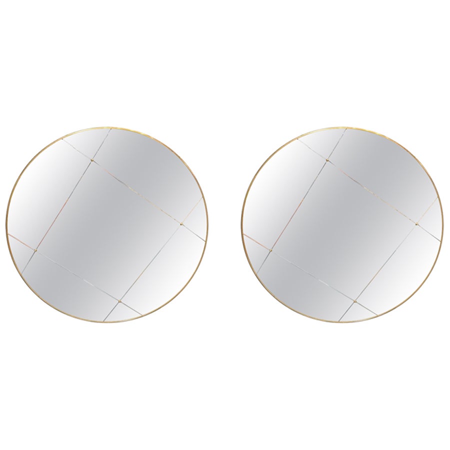 Pair of Mid Century Italian Round Heavy Gilt Mirrors