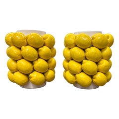 Pair of Mid-Century Italian Sicilian Ceramic Lemon Vases / Planters, circa 1970s