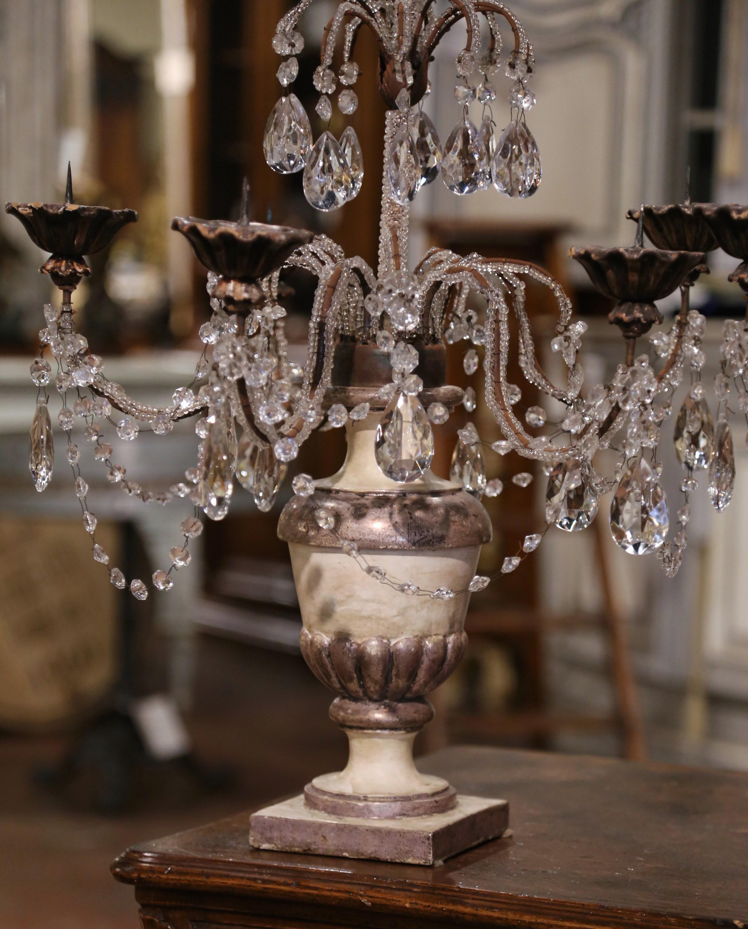 Pair of Mid-Century Italian Silver and Gilt Painted Five-Light Girandoles In Excellent Condition For Sale In Dallas, TX