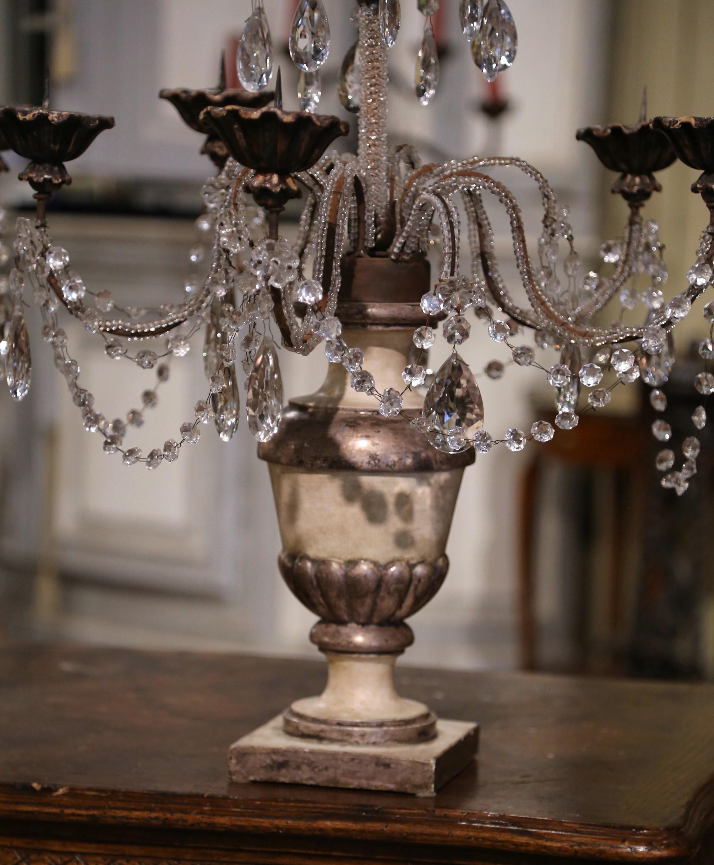 20th Century Pair of Mid-Century Italian Silver and Gilt Painted Five-Light Girandoles For Sale