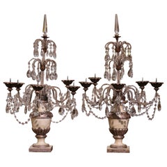 Pair of Mid-Century Italian Silver and Gilt Painted Five-Light Girandoles
