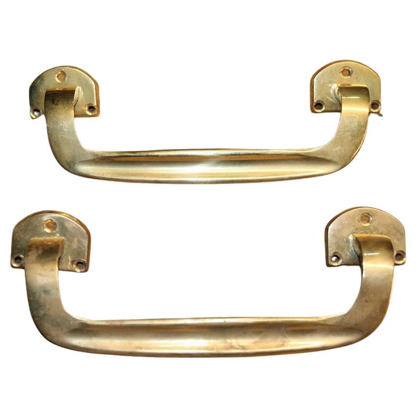 Pair of Mid-Century Italian Solid Brass Handles, 1950s For Sale