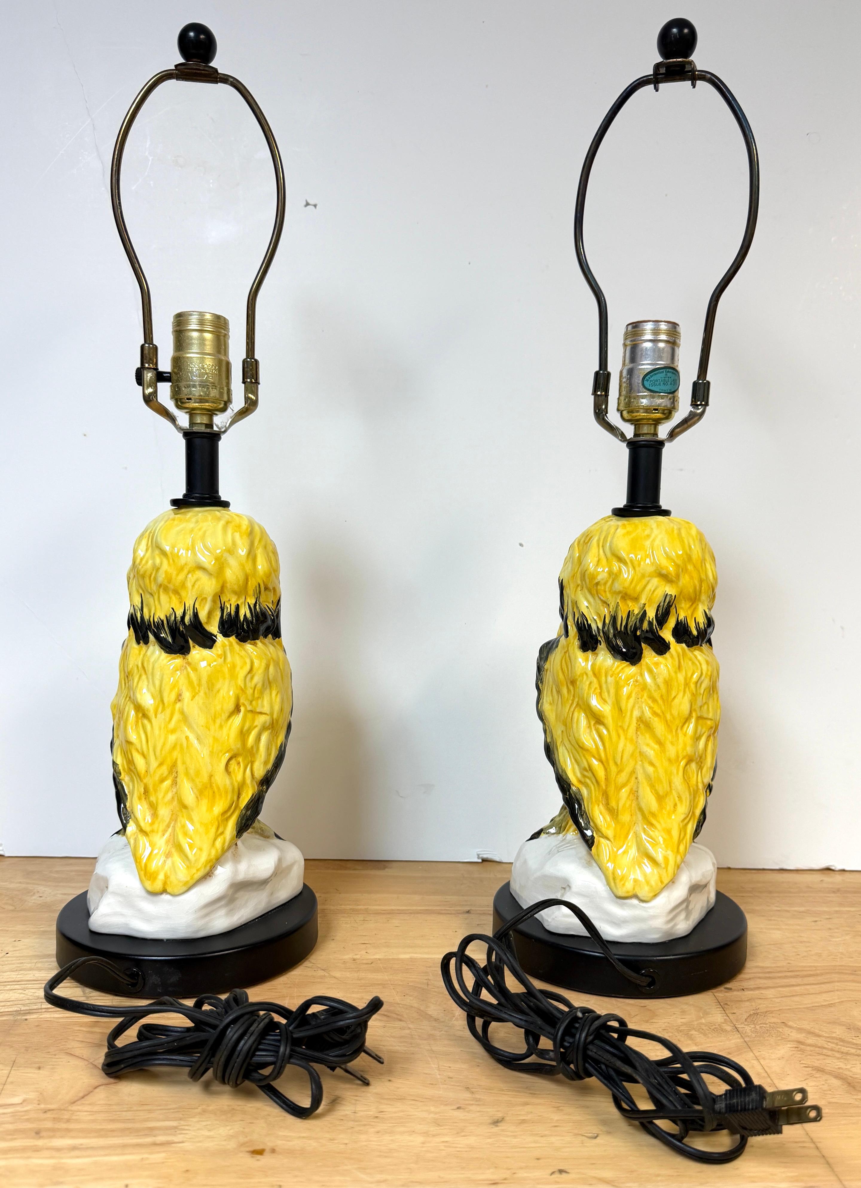 20th Century Pair of Mid-Century Italian Spectacled Owl Pottery Lamps, 1960s For Sale