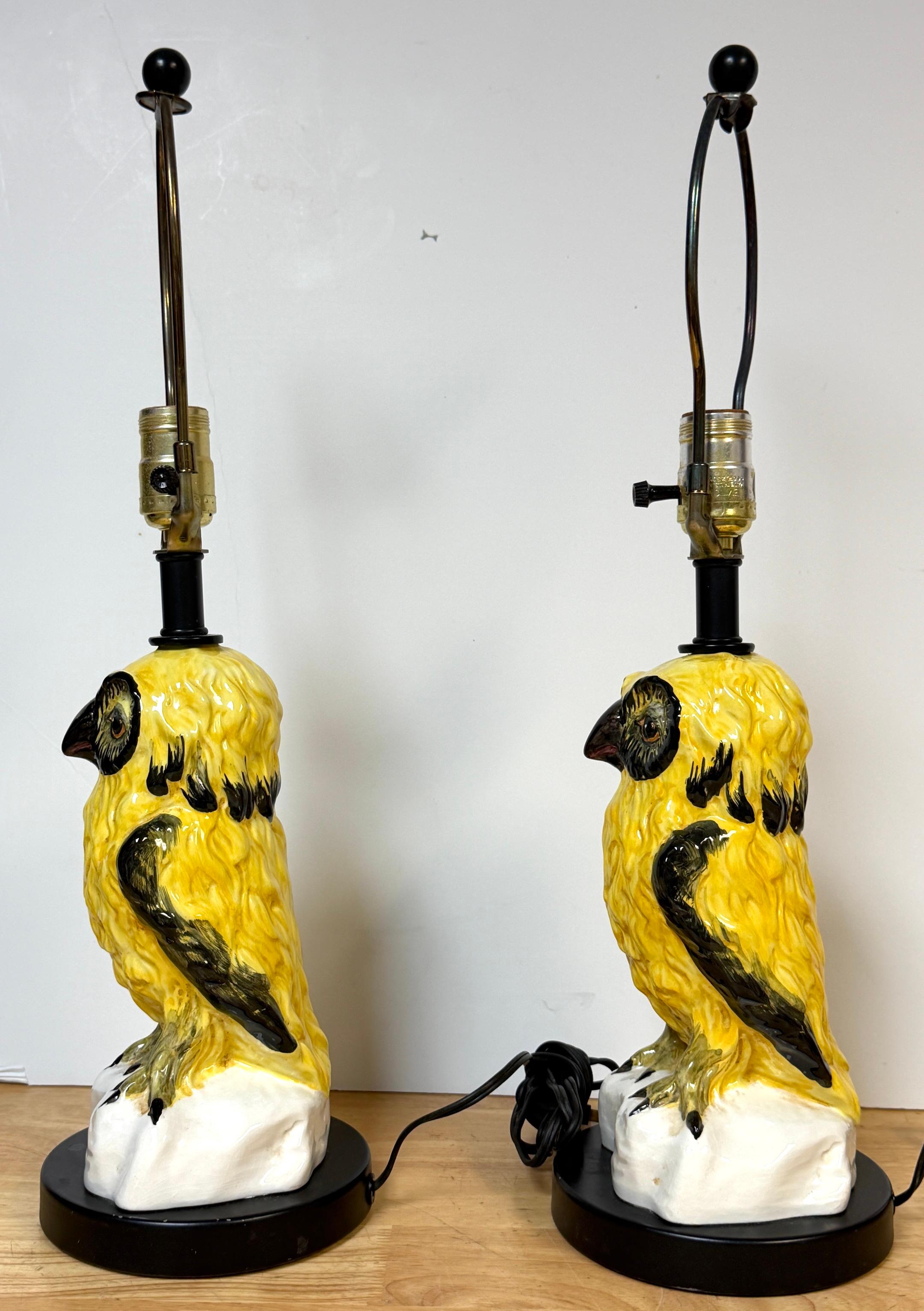 Pair of Mid-Century Italian Spectacled Owl Pottery Lamps, 1960s For Sale 2