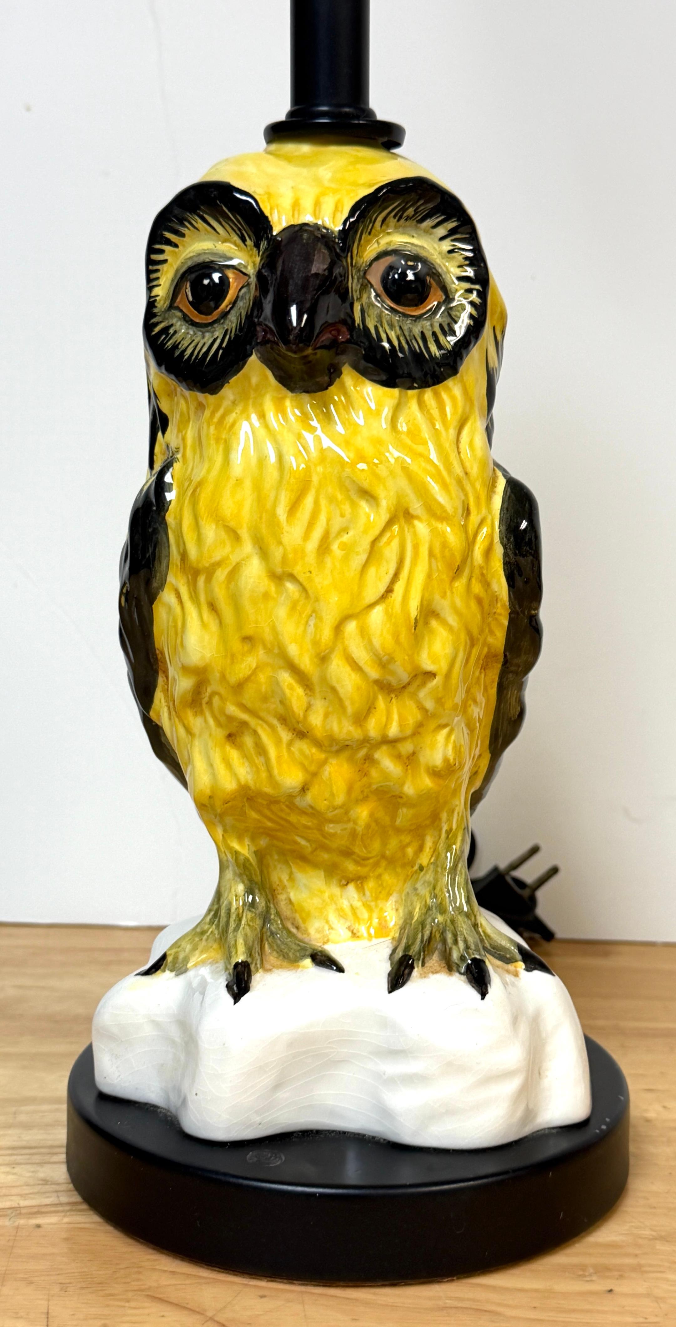 Pair of Mid-Century Italian Spectacled Owl Pottery Lamps, 1960s For Sale 3