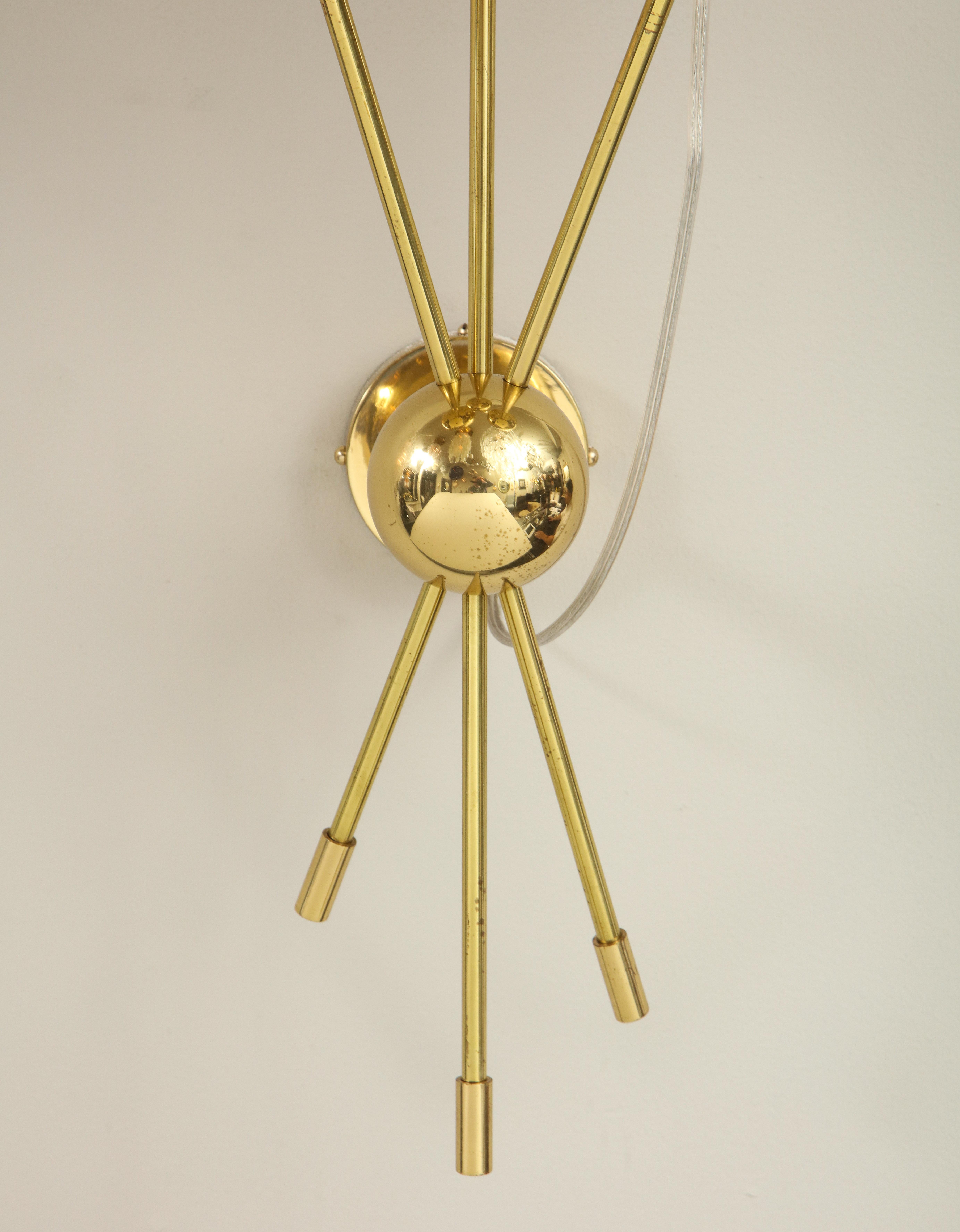 Pair of Vintage 3 Opaline Globe Stilnovo Sconces in Polished Brass 2