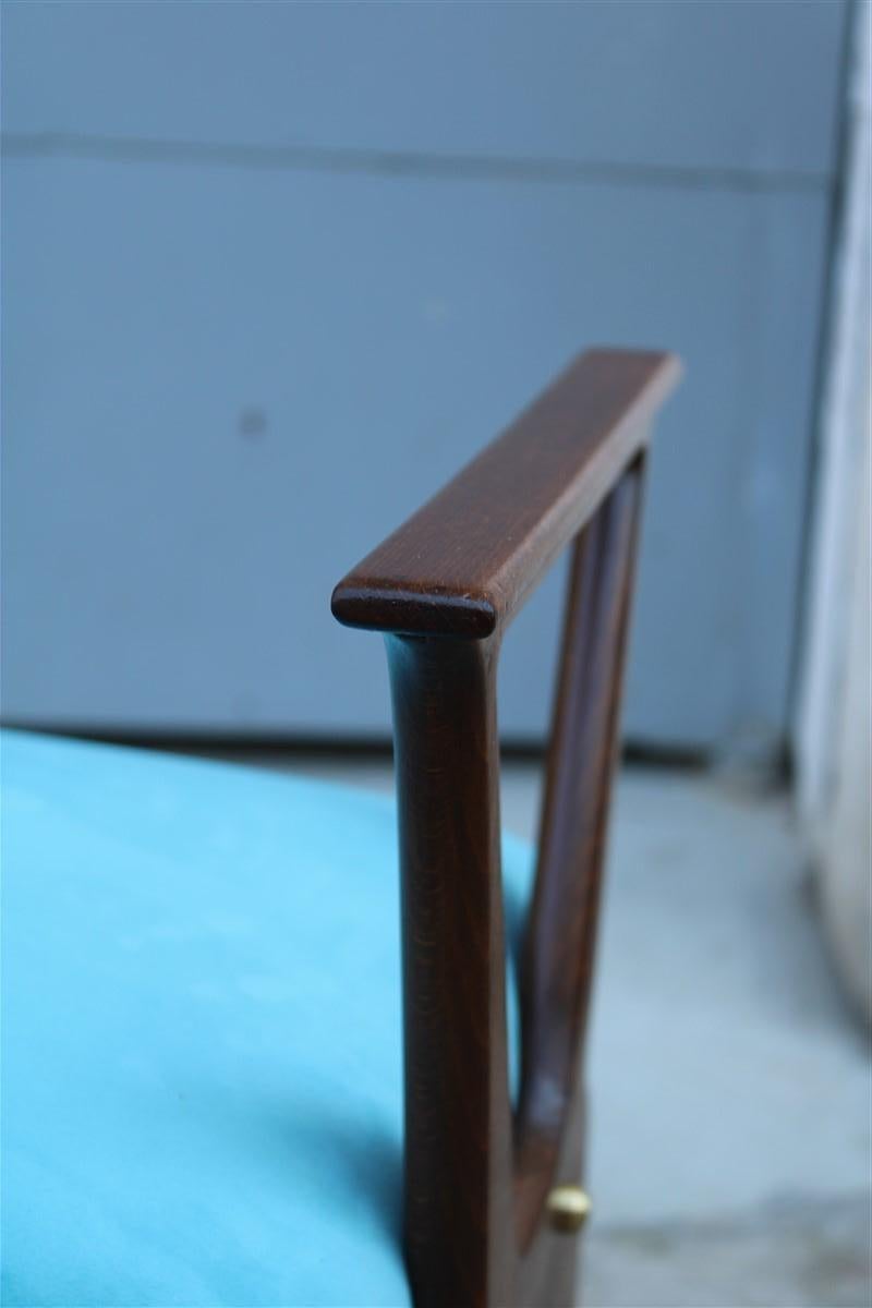 Pair of Mid-Century Italian Stools Walnut and Blue Velvet Brass Carlo de Carli For Sale 2