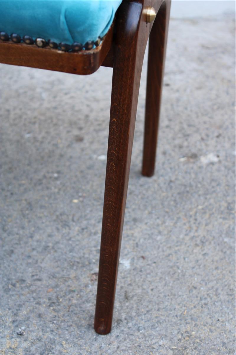 Pair of Mid-Century Italian Stools Walnut and Blue Velvet Brass Carlo de Carli For Sale 3