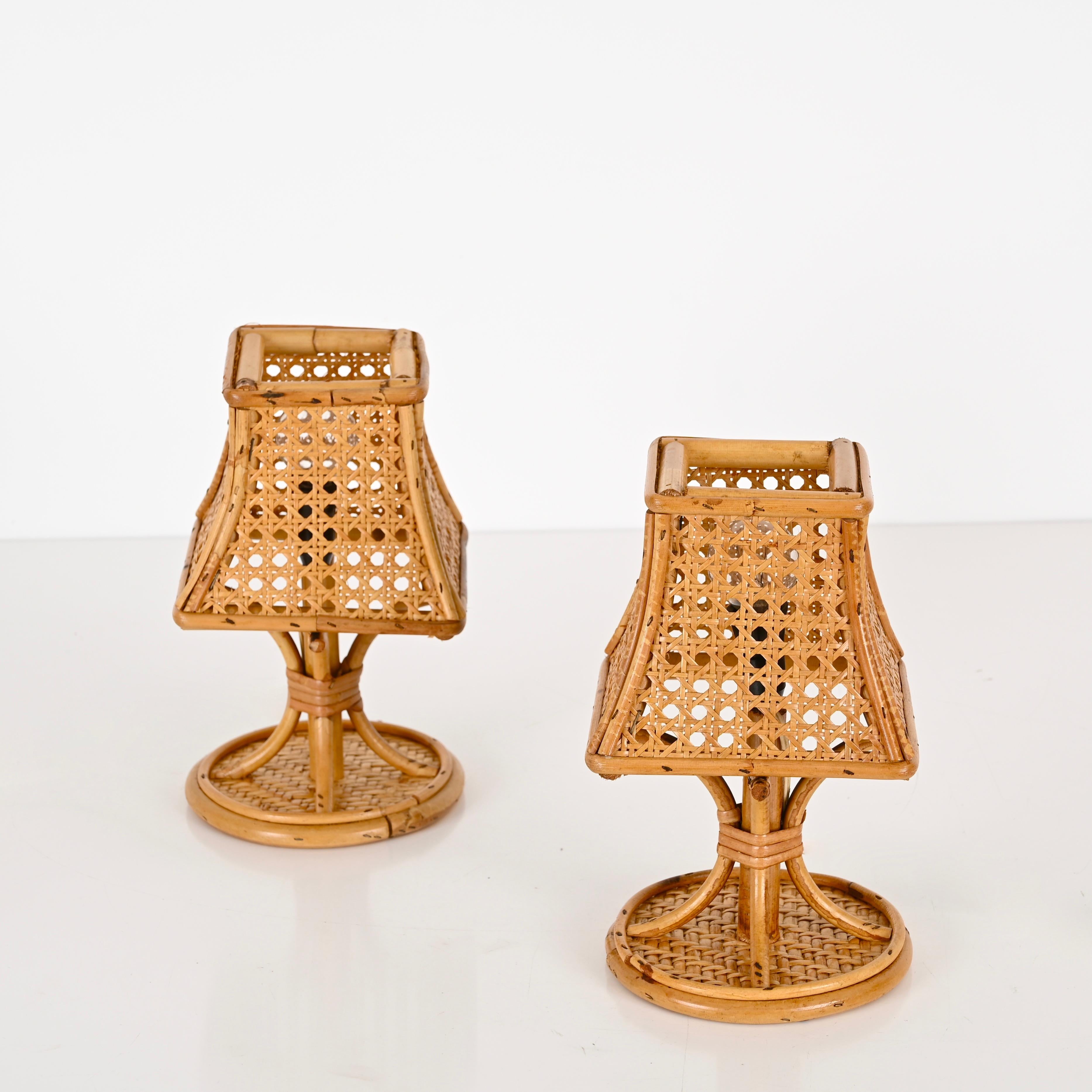Pair of Mid-Century Italian Table Lamps in Rattan and Vienna Straw, 1960s For Sale 12