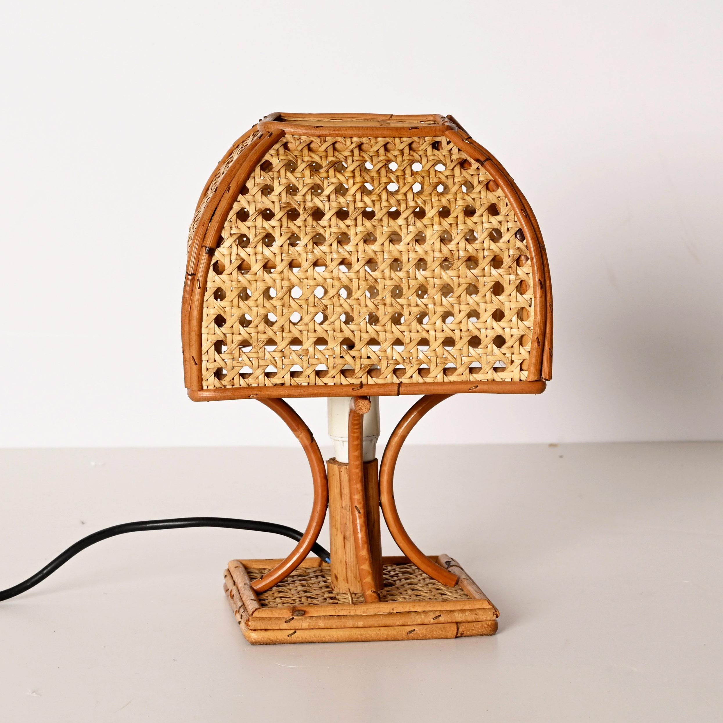 Pair of Mid-Century Italian Table Lamps in Wicker and Rattan, 1960s 5