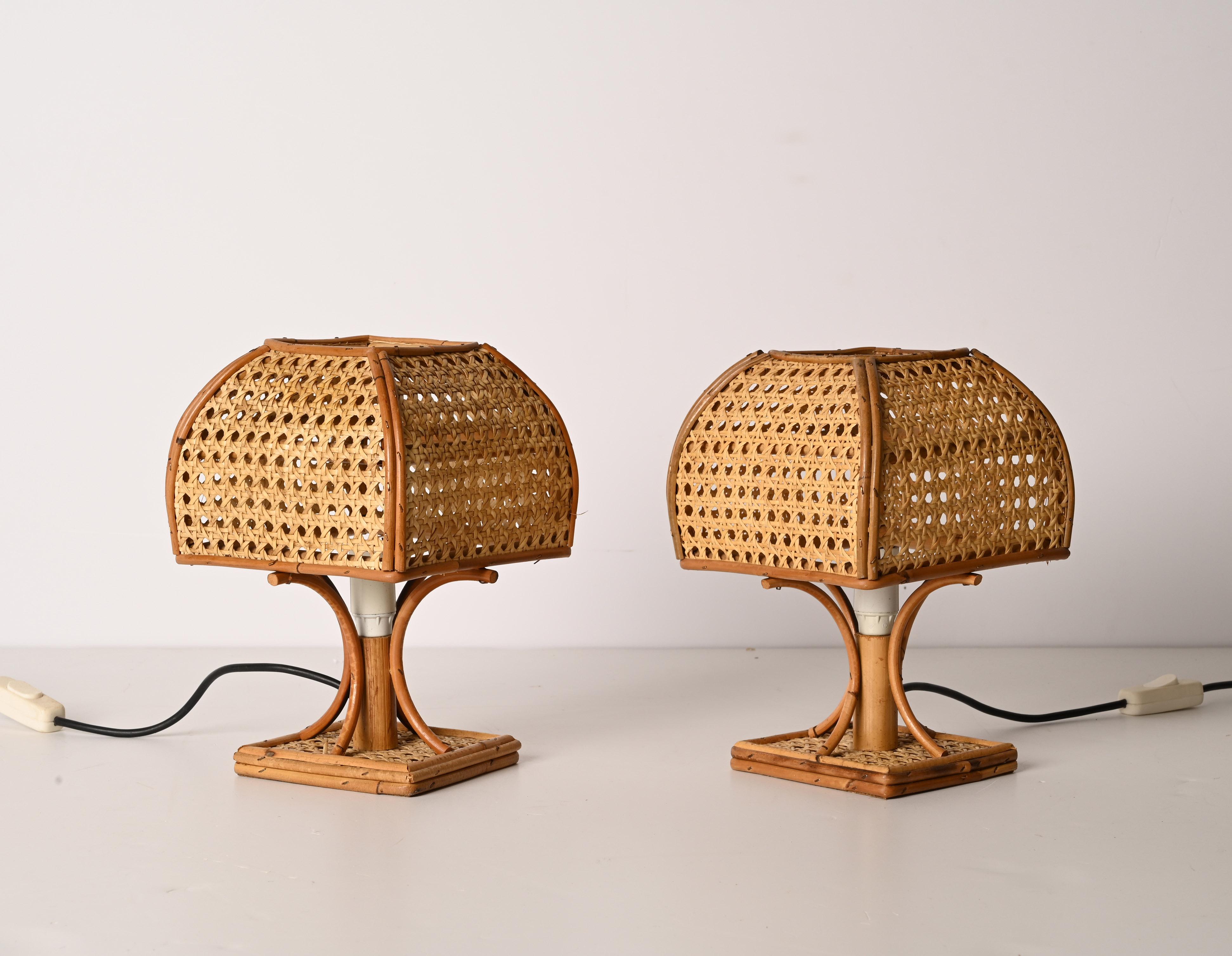 Pair of Mid-Century Italian Table Lamps in Wicker and Rattan, 1960s 6