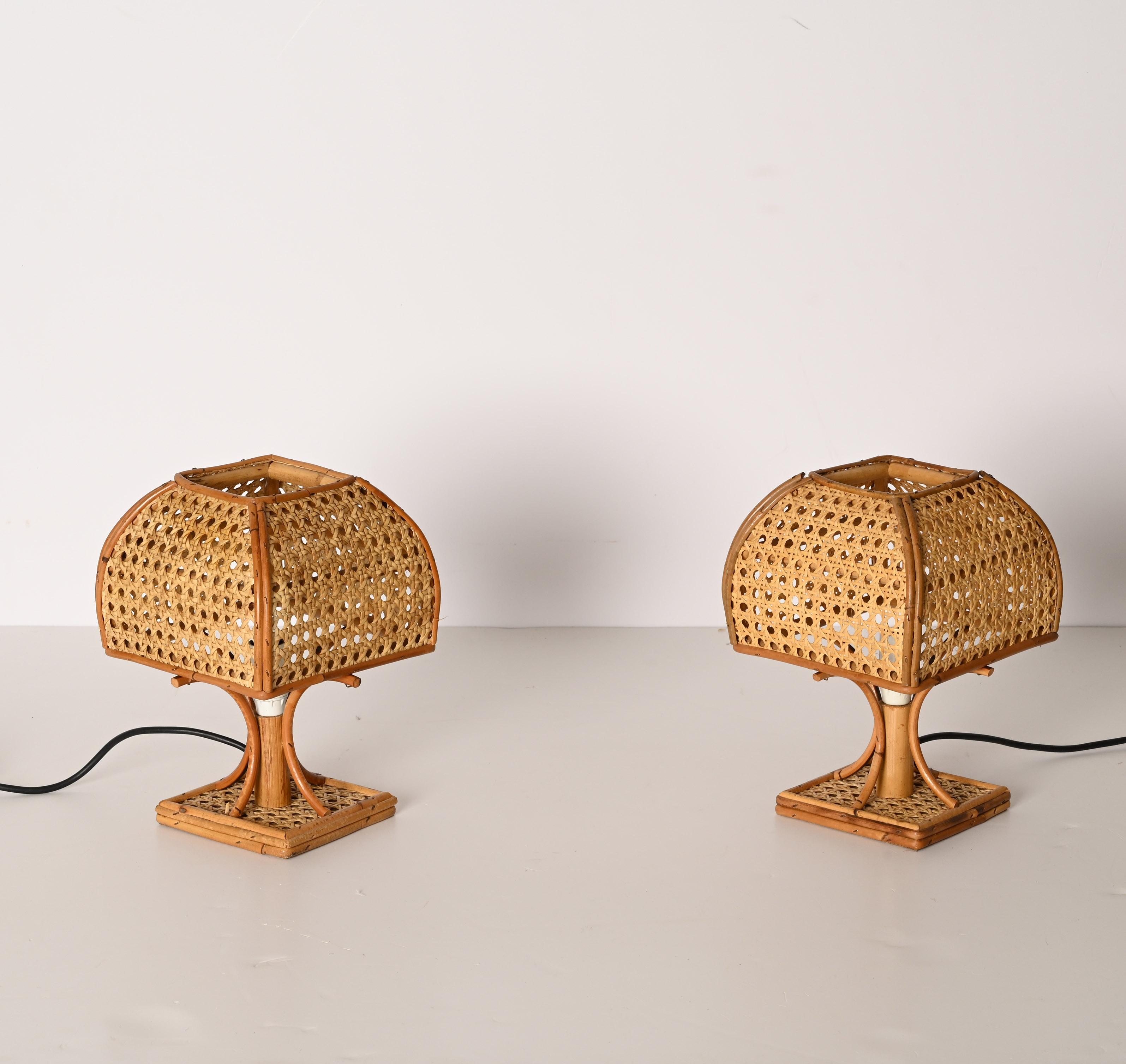 Pair of Mid-Century Italian Table Lamps in Wicker and Rattan, 1960s 8