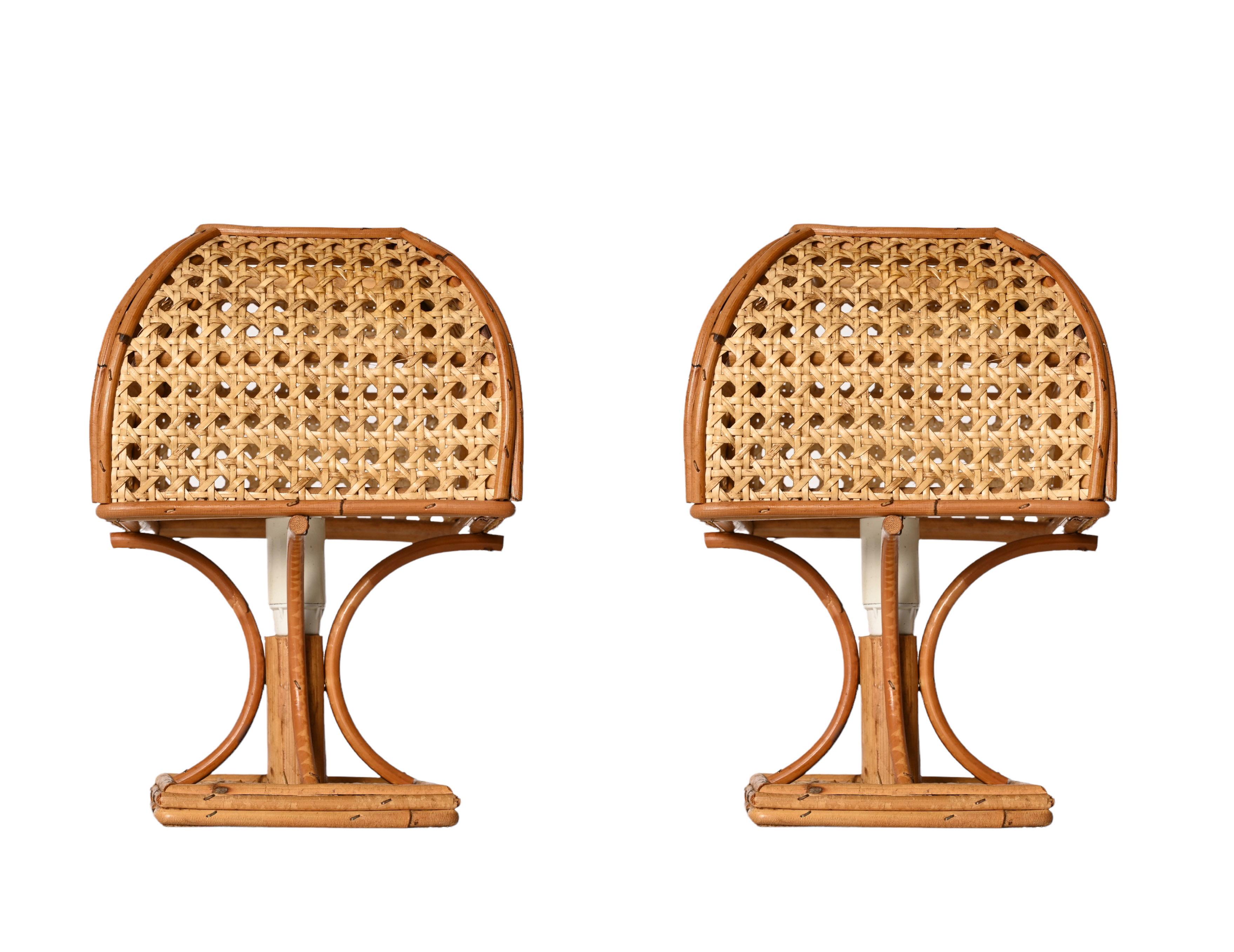 Mid-Century Modern Pair of Mid-Century Italian Table Lamps in Wicker and Rattan, 1960s