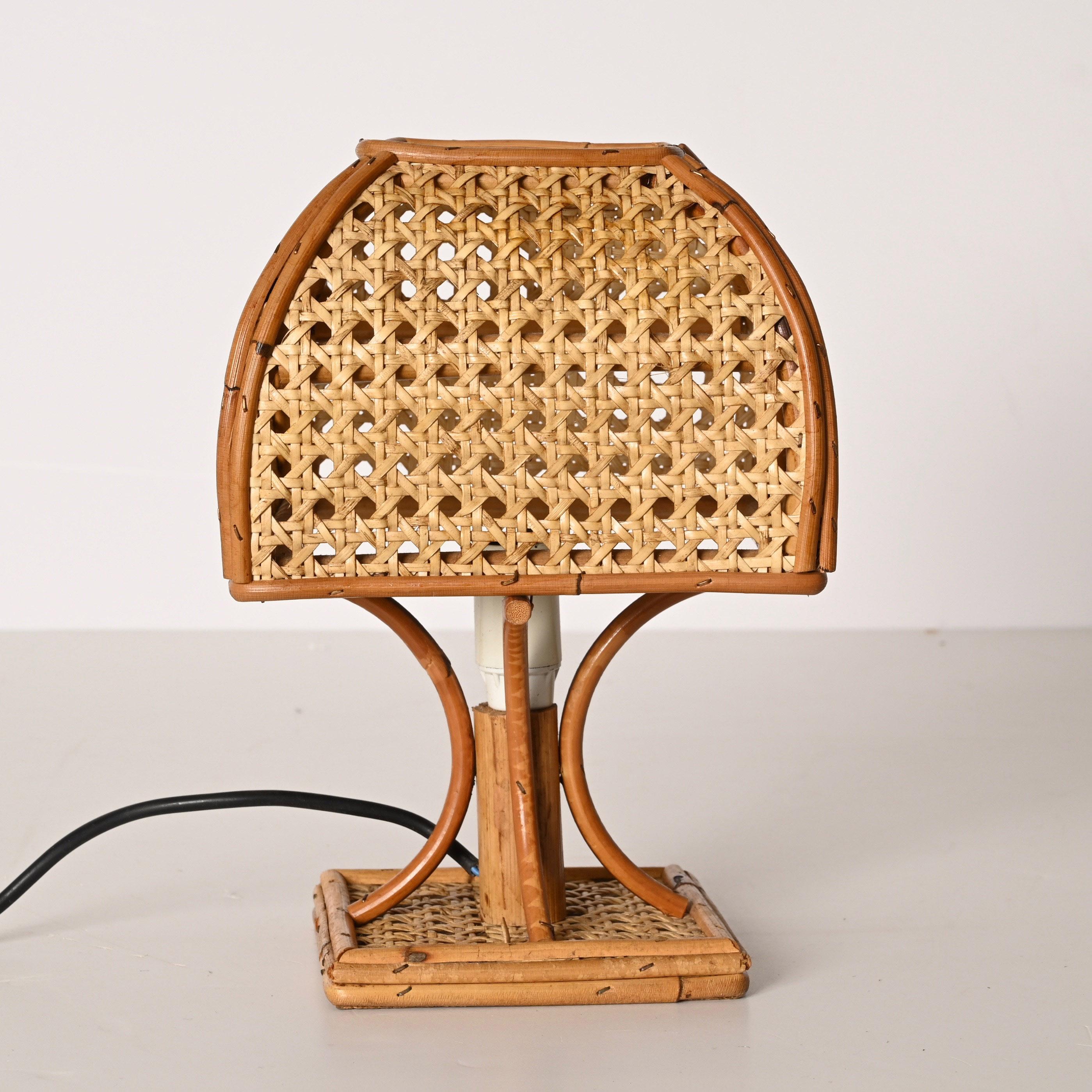 Pair of Mid-Century Italian Table Lamps in Wicker and Rattan, 1960s 2