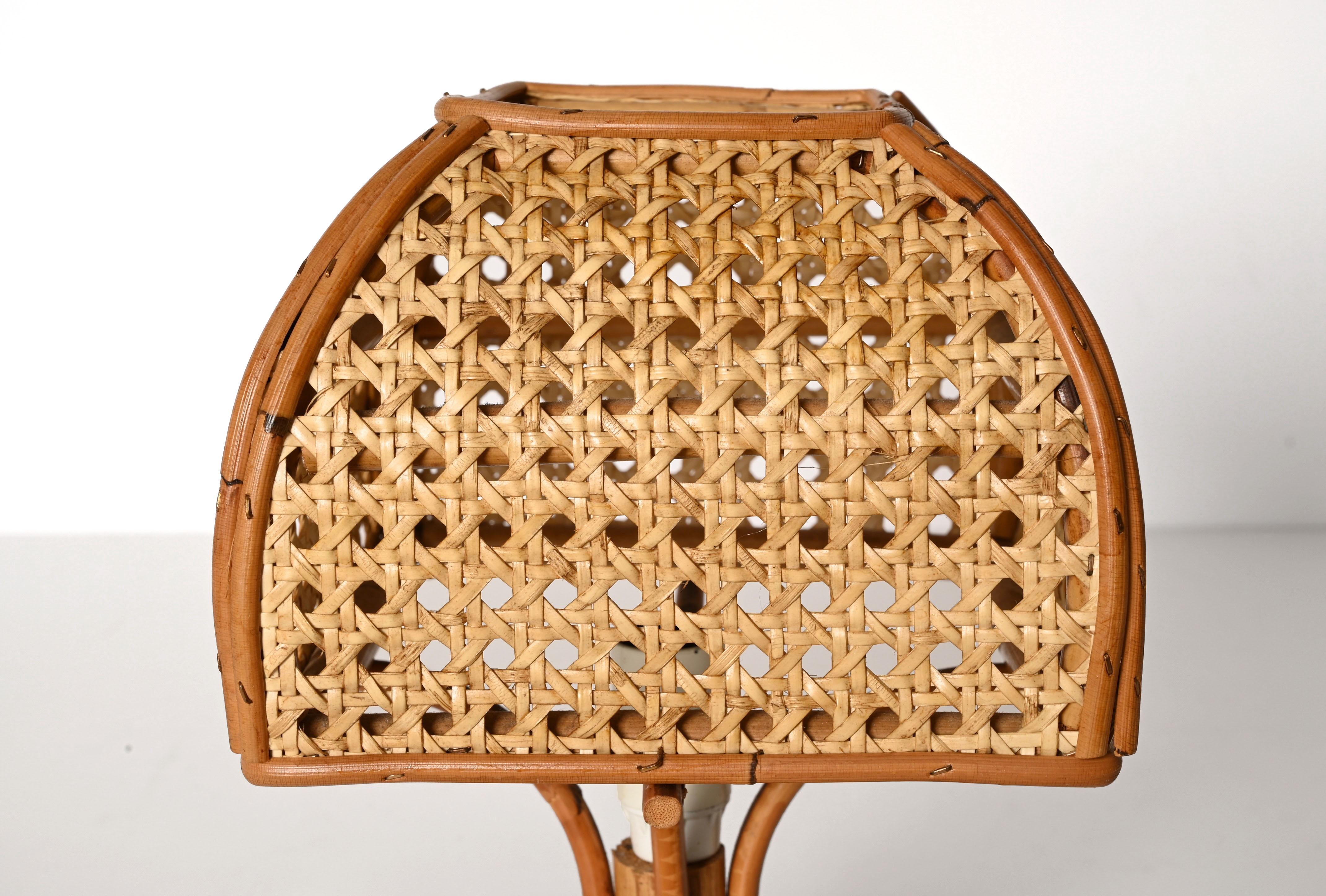 Pair of Mid-Century Italian Table Lamps in Wicker and Rattan, 1960s 3