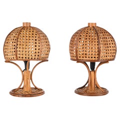 Pair of Mid-Century Italian Table Lamps in Wicker and Rattan, 1960s