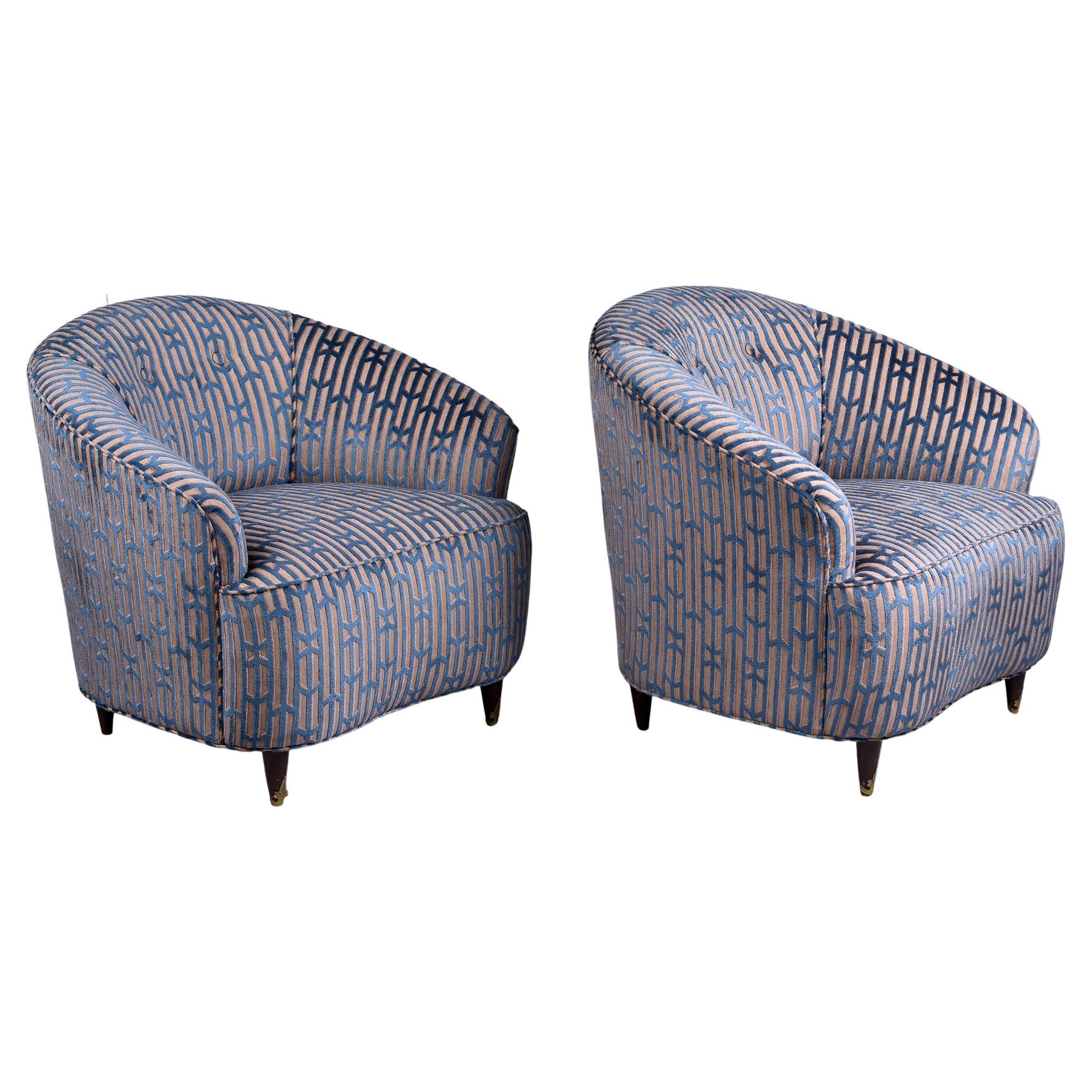 Pair of Mid Century Italian Tub Chairs with New Upholstery