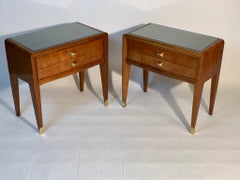 Pair of Mid Century Italian Two Drawers Night Stands Brass Details