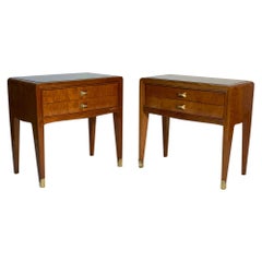 Pair of Mid Century Italian Two Drawers Night Stands Brass Details