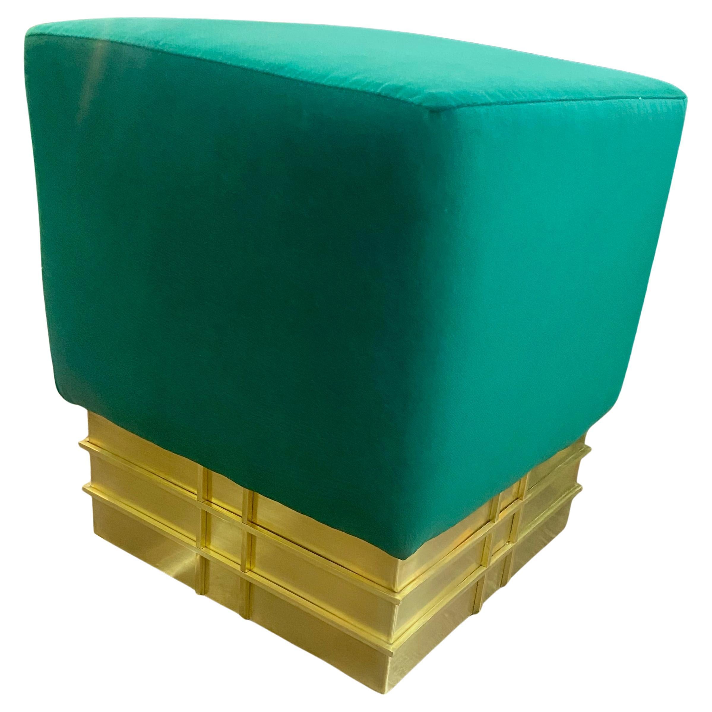 Pair of Mid-Century Italian Velvet and Brass Poufs