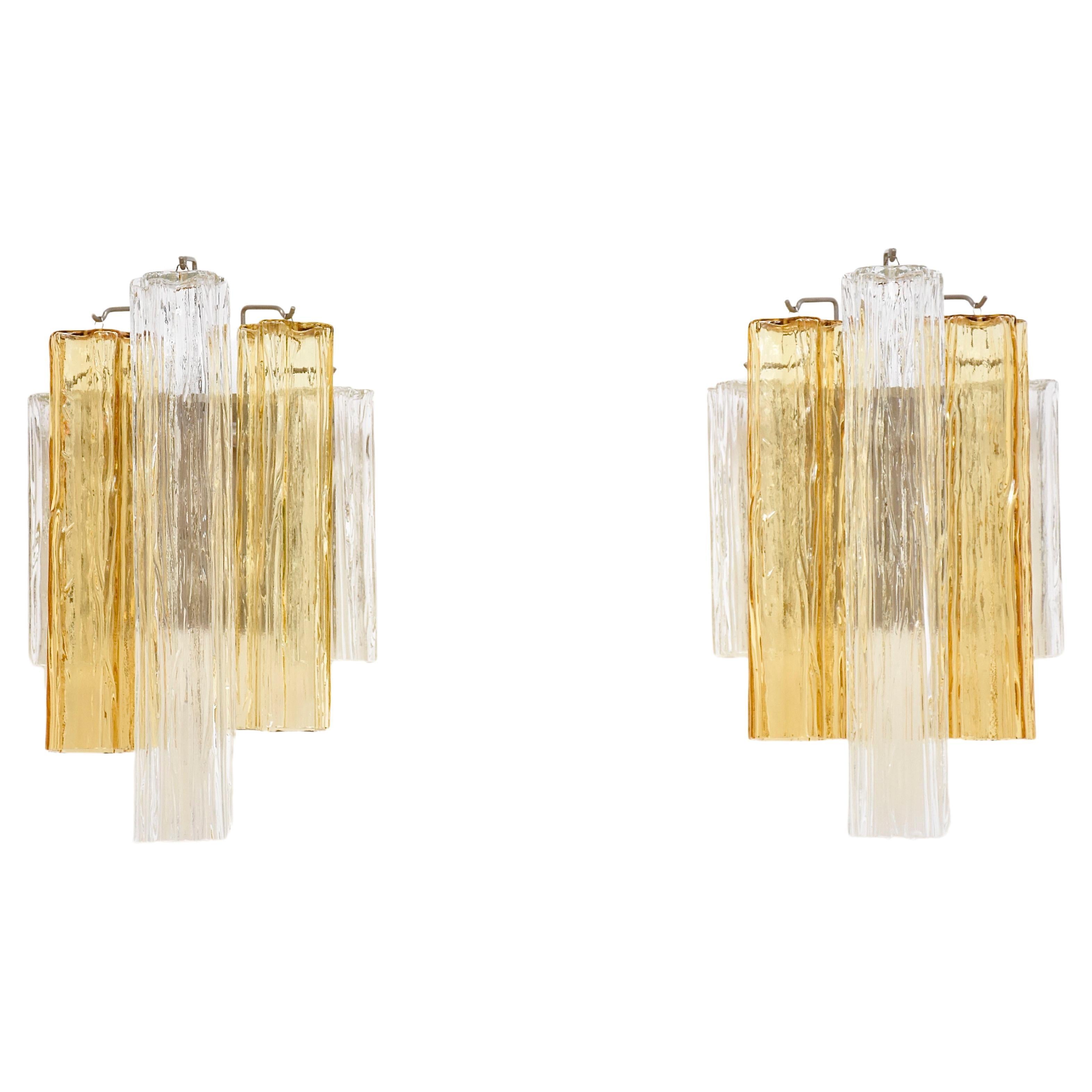Pair of mid-century Italian wall sconces by Venini Murano For Sale
