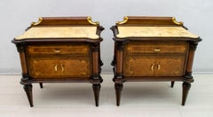Pair of Midcentury Italian Walnut and Cream Valencia Marble Night Stands, 1940s