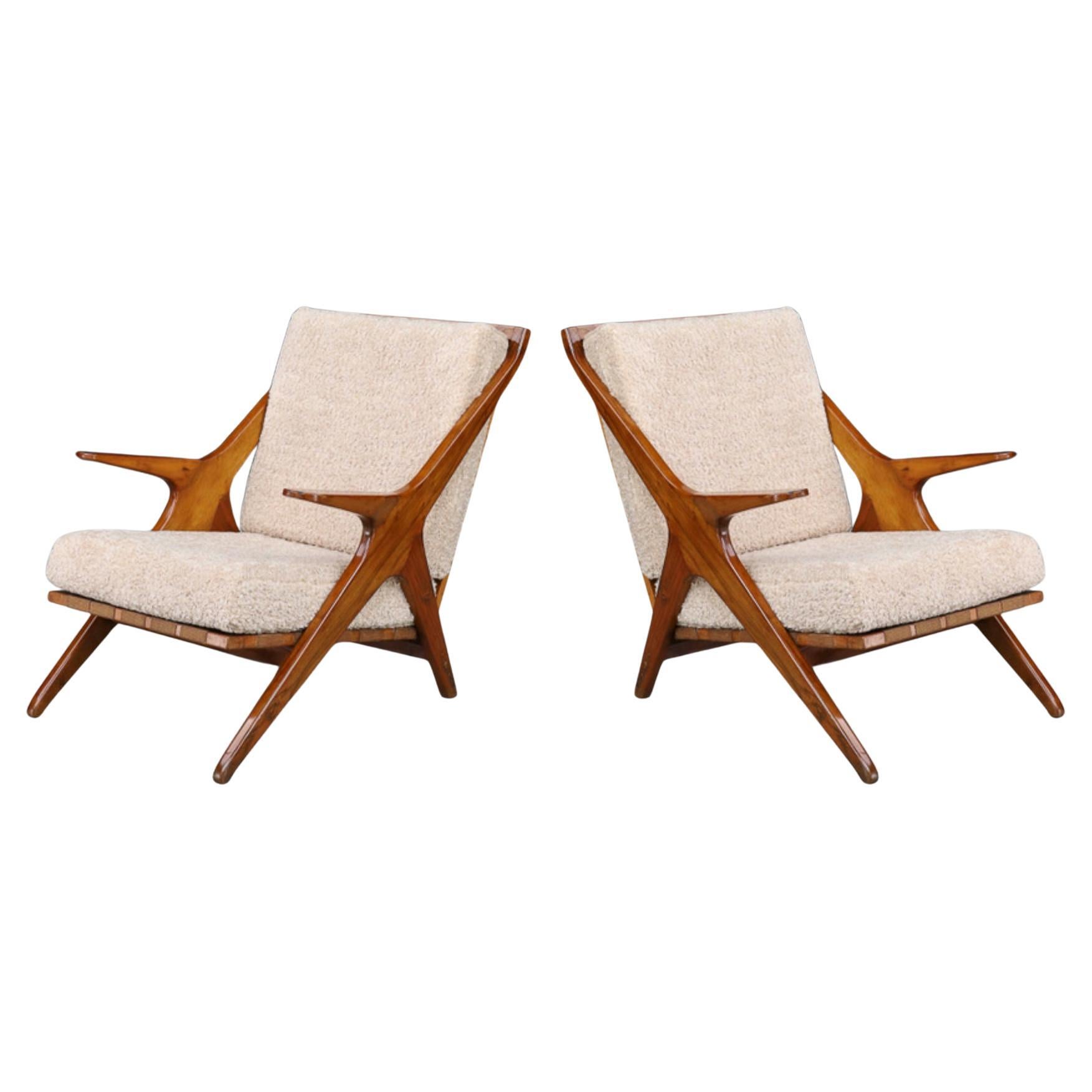 Pair of Mid-Century Italian Walnut Armchairs with Teddy Fabric, 1950s