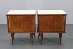 Pair of Mid-century Italian Walnut Nightstands with Glass Top, 1950s