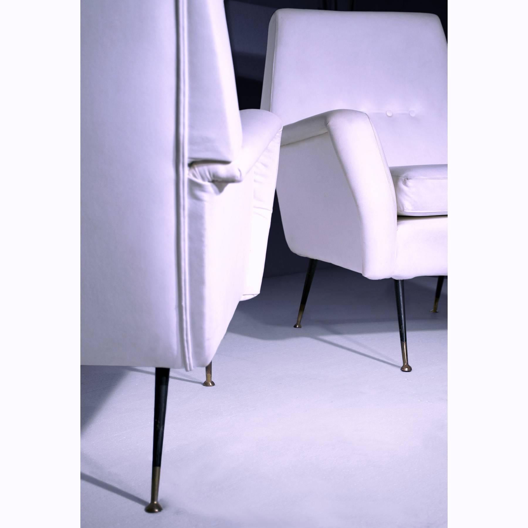 Italian Mid-Century white Armchairs Gio Ponti style, 1950s, Set of 2 In Good Condition In Traversetolo, IT