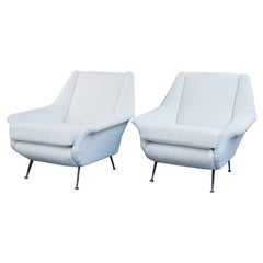 Pair of Mid-Century Italian White Boucle Armchairs circa 1950