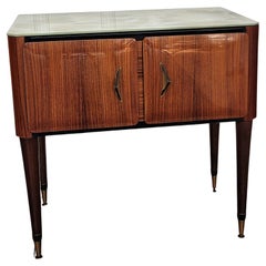 Used Pair of Mid-Century Italian Wood Brass Night Stands Bedside Tables and Glass Top