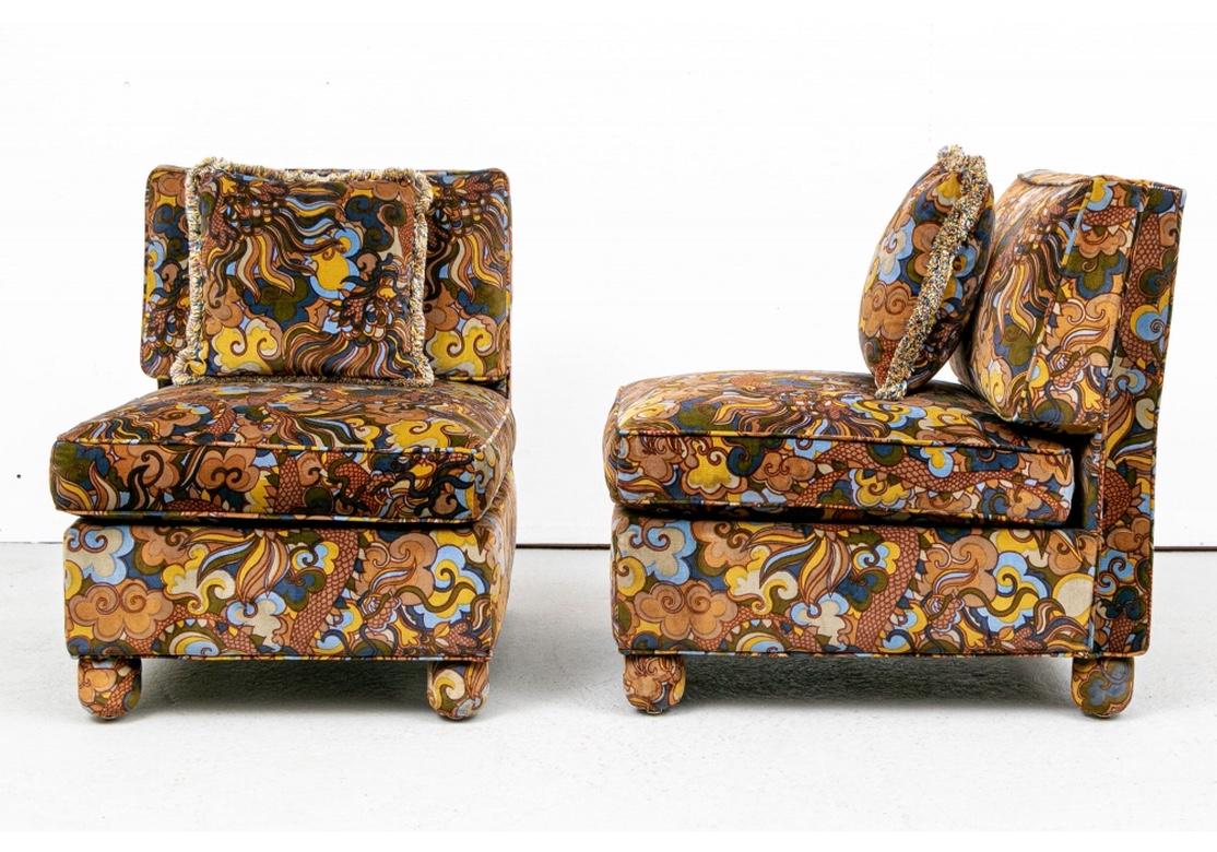 Pair of Mid Century Jack Lenor Larsen Upholstered Slipper Chairs In Good Condition In Bridgeport, CT