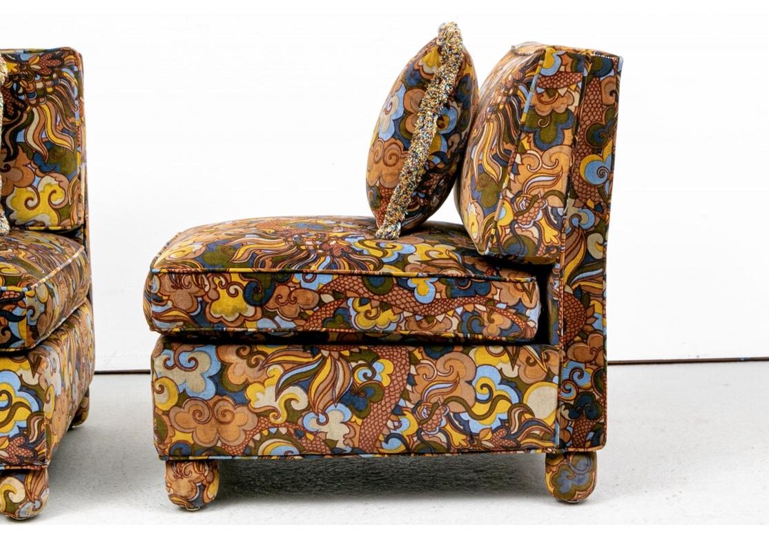 Late 20th Century Pair of Mid Century Jack Lenor Larsen Upholstered Slipper Chairs
