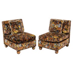 Vintage Pair of Mid Century Jack Lenor Larsen Upholstered Slipper Chairs