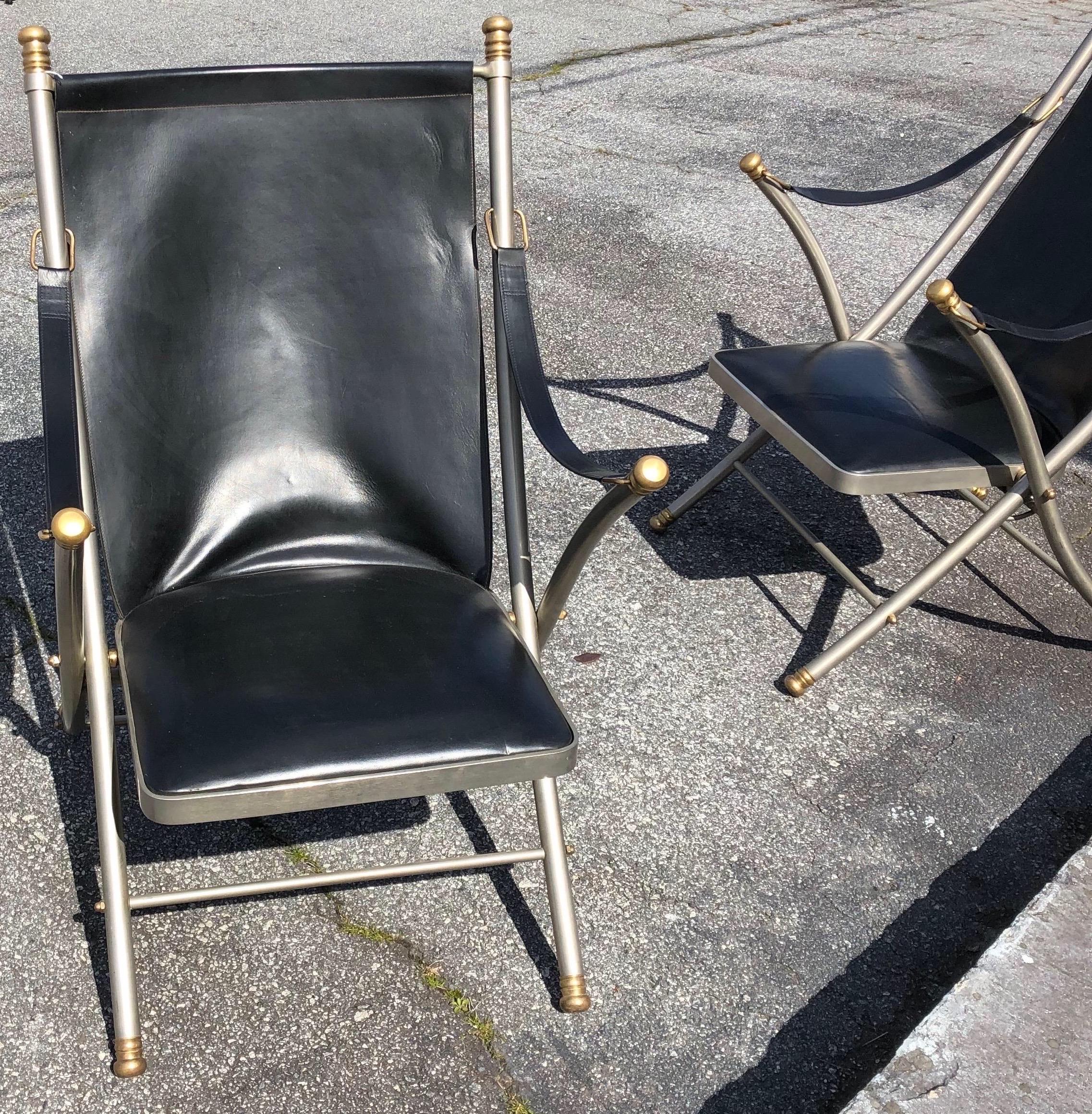 Pair of Midcentury Jansen Campaign Style Chairs 2