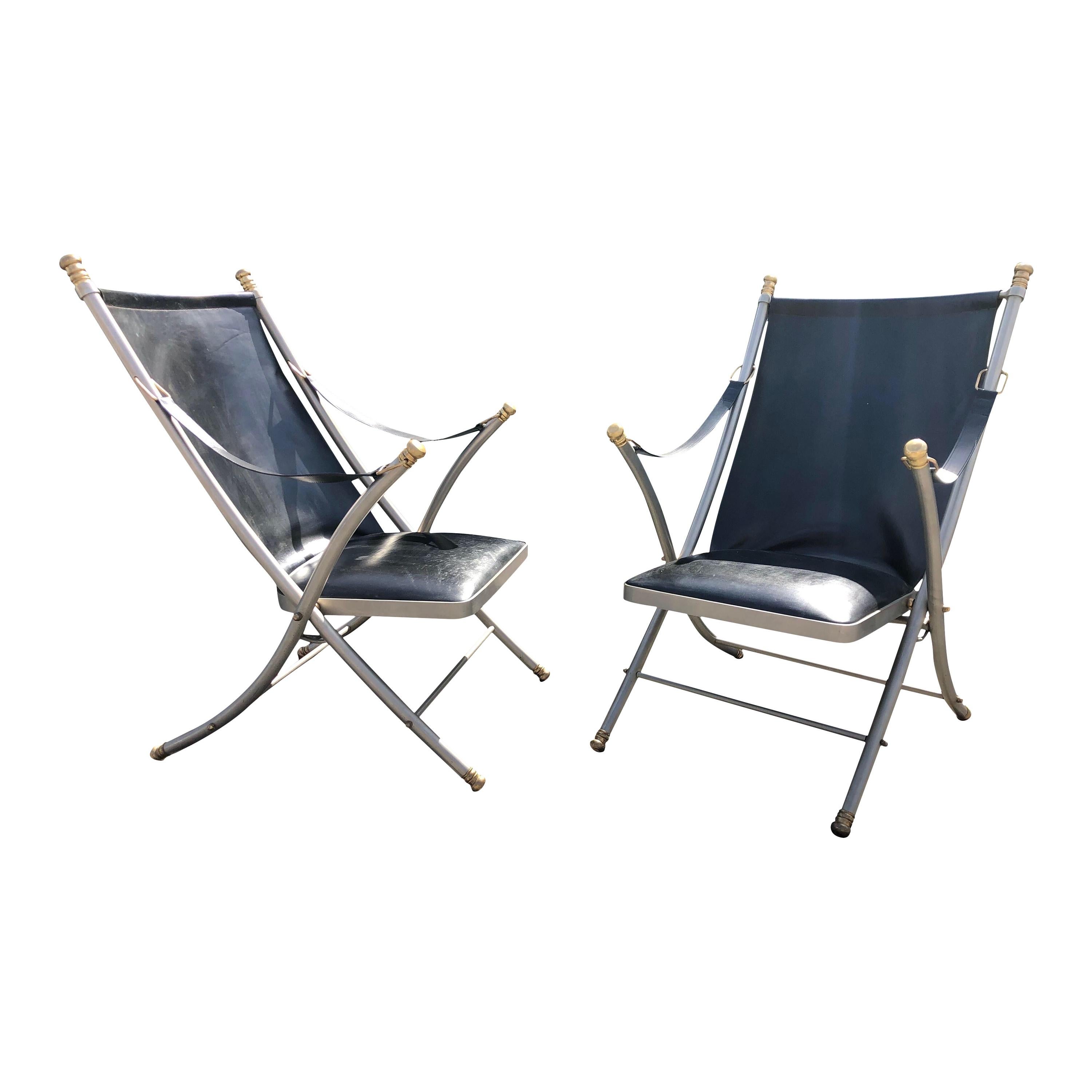 Pair of Midcentury Jansen Campaign Style Chairs