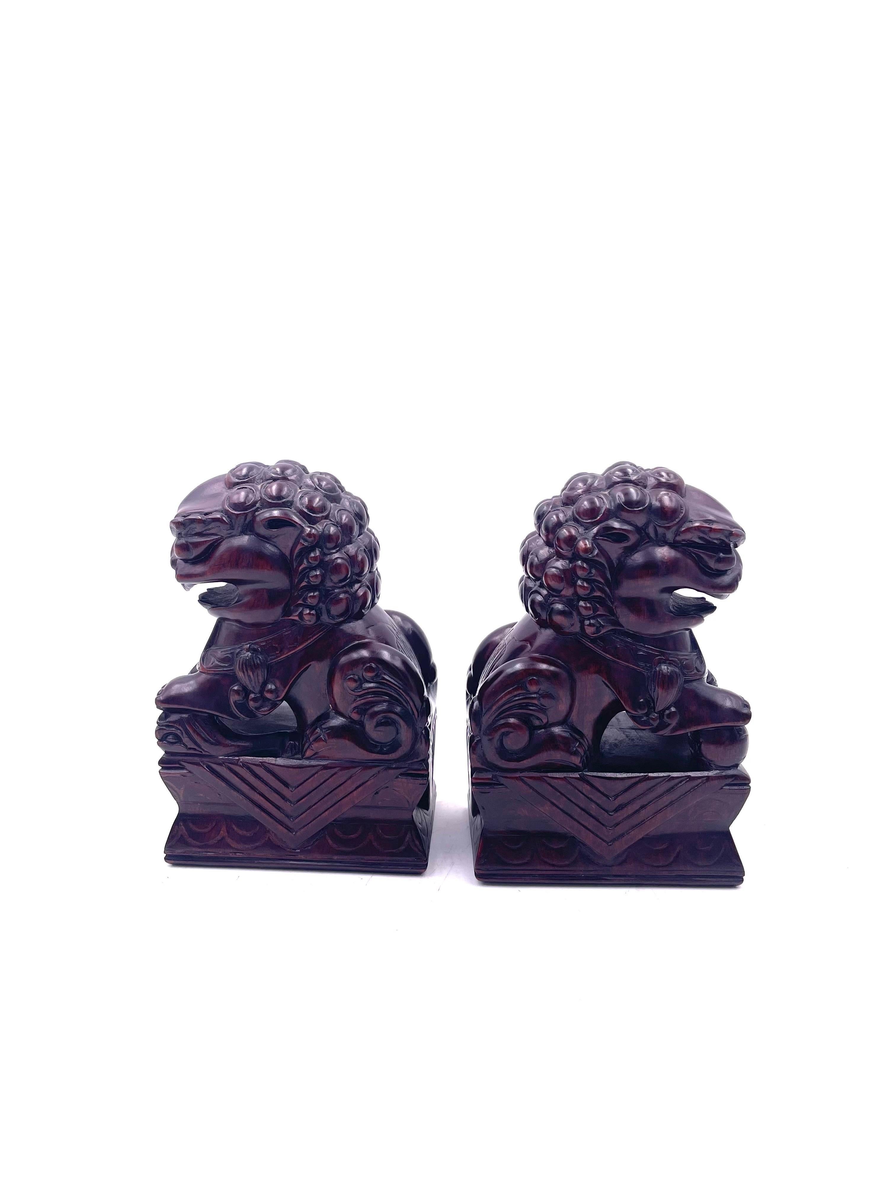 Rosewood Pair of Mid-Century Japanese Foo Dogs For Sale