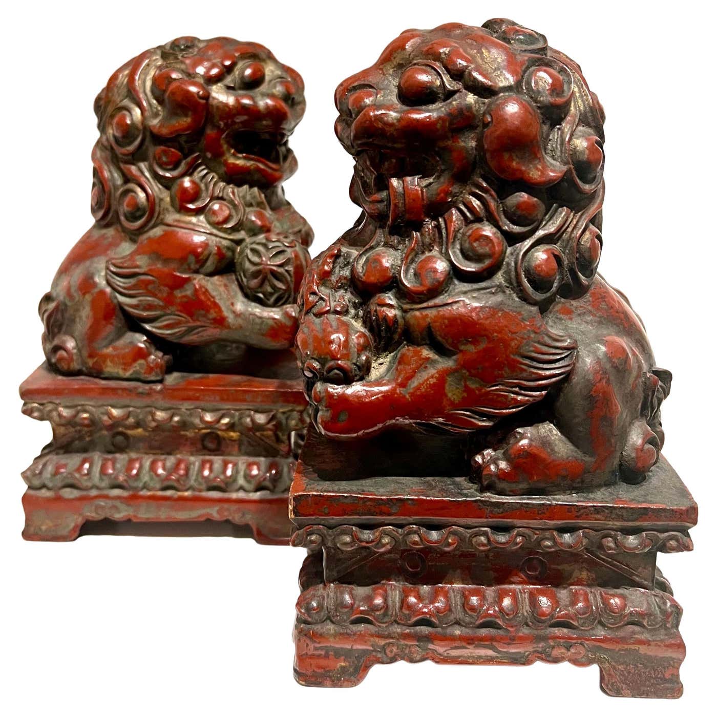 Foo Dog Rocking Pair of Midcentury Japanese Foo Dogs For Sale at 1stDibs