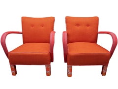 Pair of Midcentury Jindrich Halabala Orange Brno Club Chairs