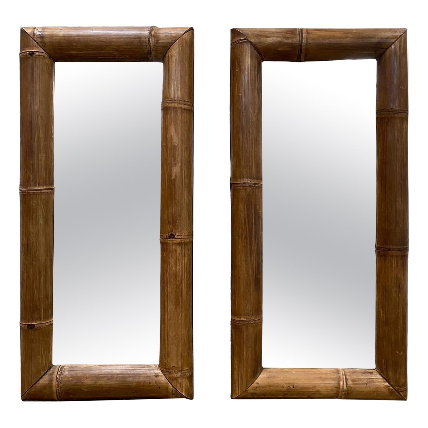 Pair of Mid Century Jumbo Bamboo Mirrors