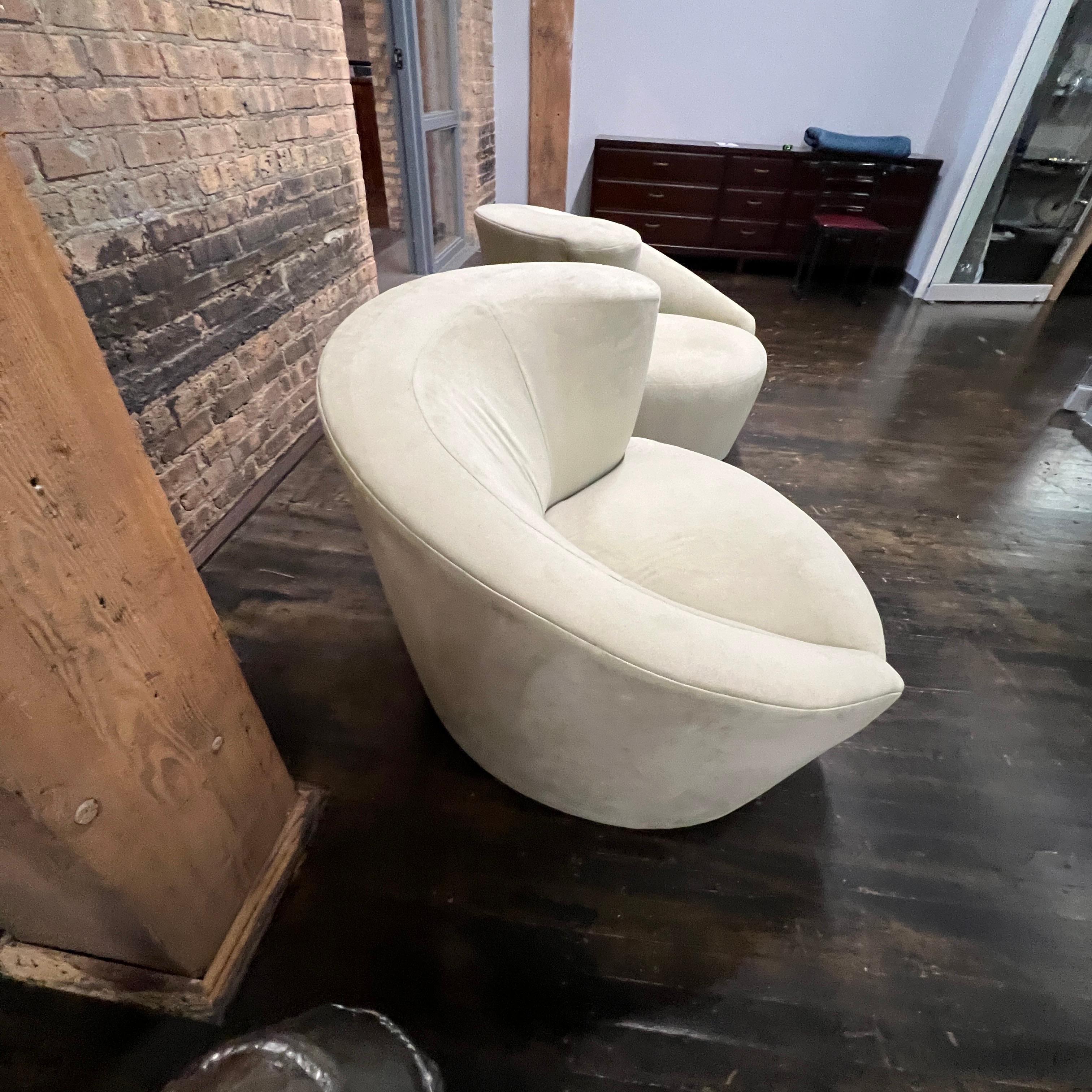 Upholstery Pair of Mid-Century Swivel Chairs in Light Green Ultrasuede For Sale