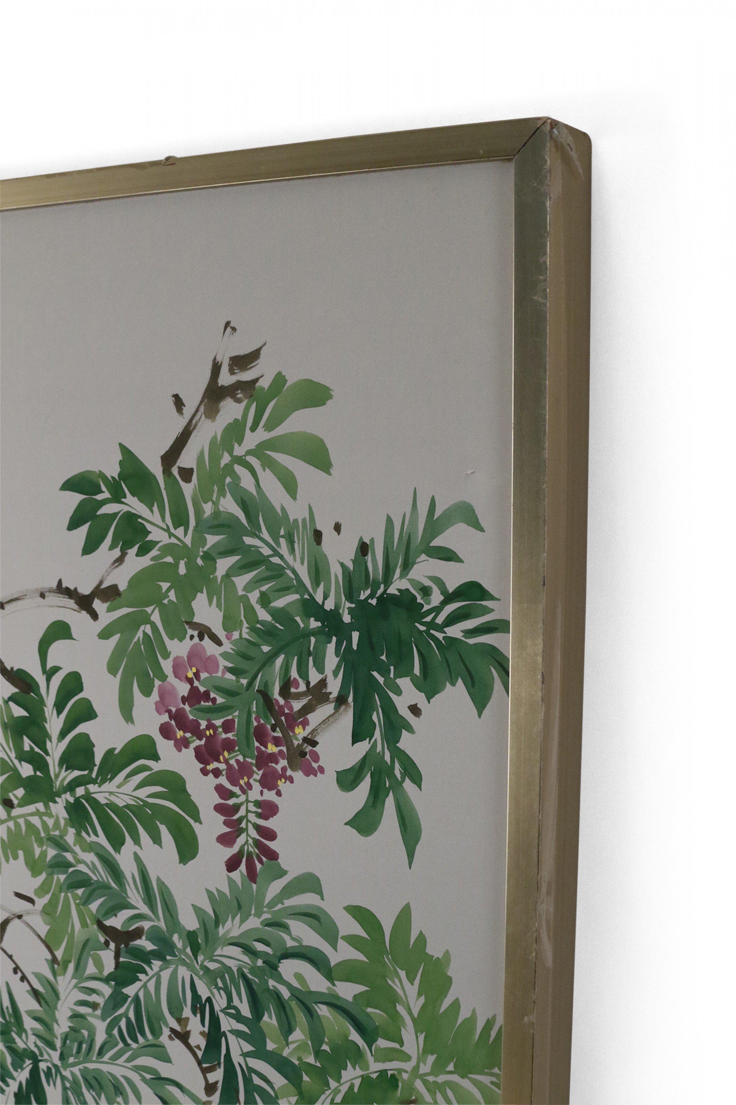 Mid-Century Modern Pair of Mid-Century Koi Fish and Tree Painted Silk Panels For Sale