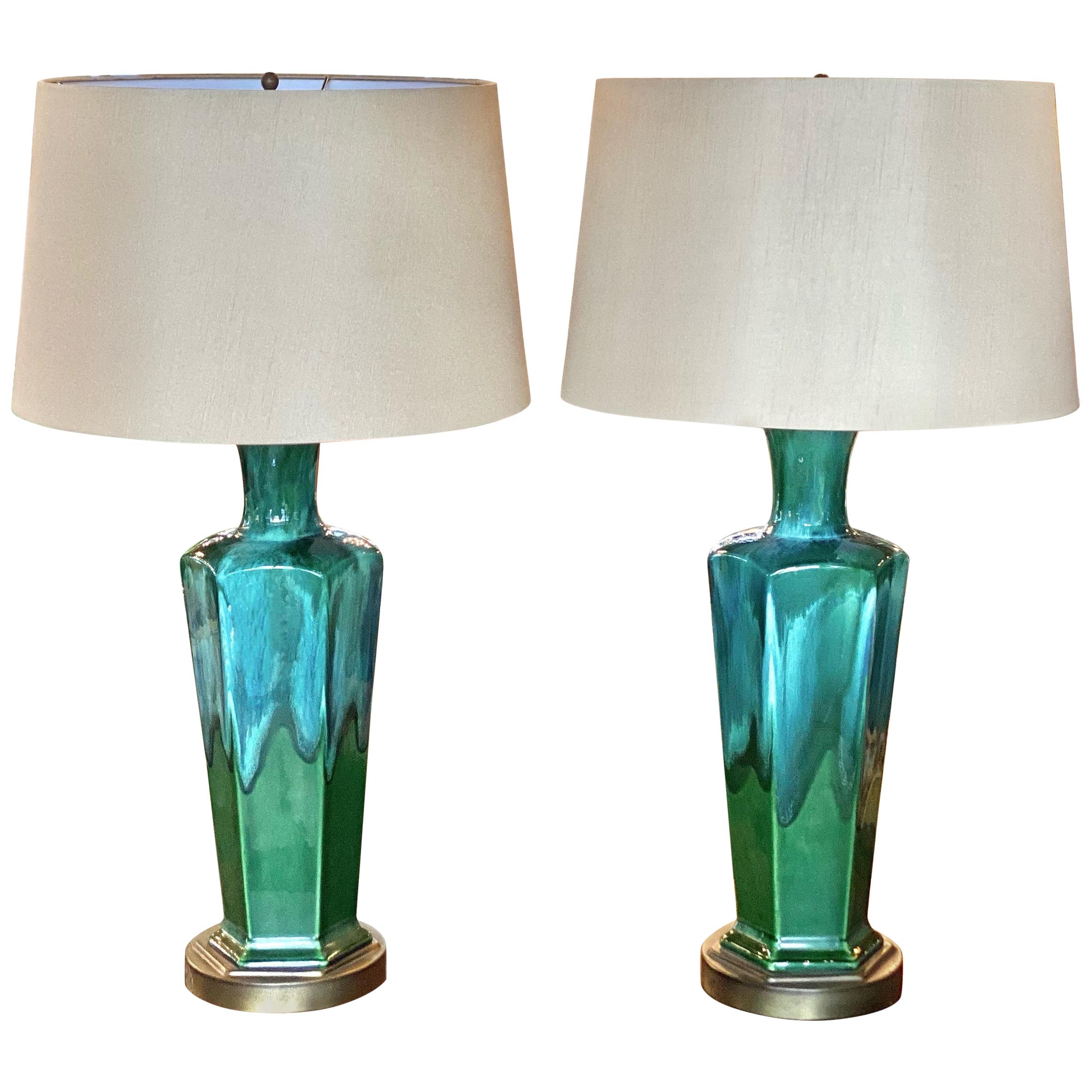 Pair of Midcentury Lamps Blue/Green Mecox Gardens