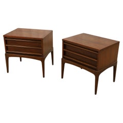 Pair of Mid century Lane rhythm single drawer walnut nightstands
