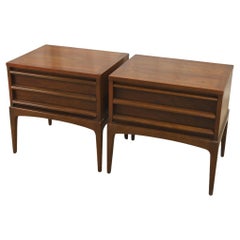 Vintage Pair of Mid century Lane rhythm 2 drawer walnut nightstands