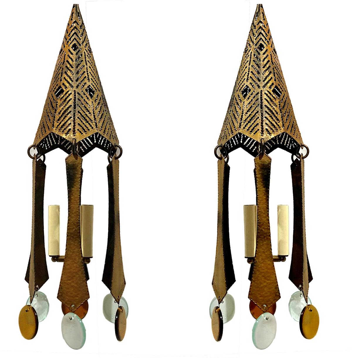 Mid-20th Century Pair of Midcentury Lanterns with Glass Pendants, Sold Individually For Sale